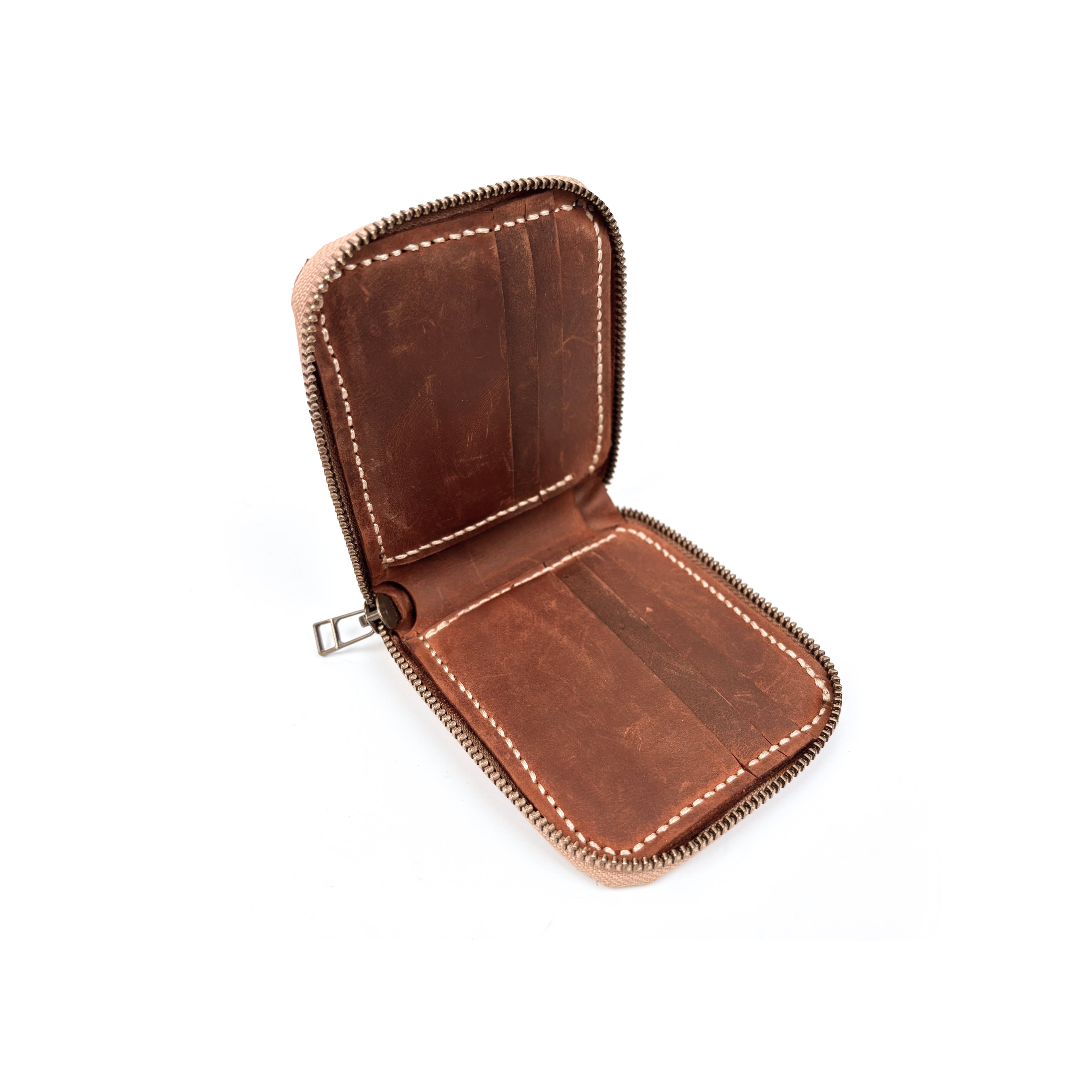 Zippered Bi-fold Wallet . Brown