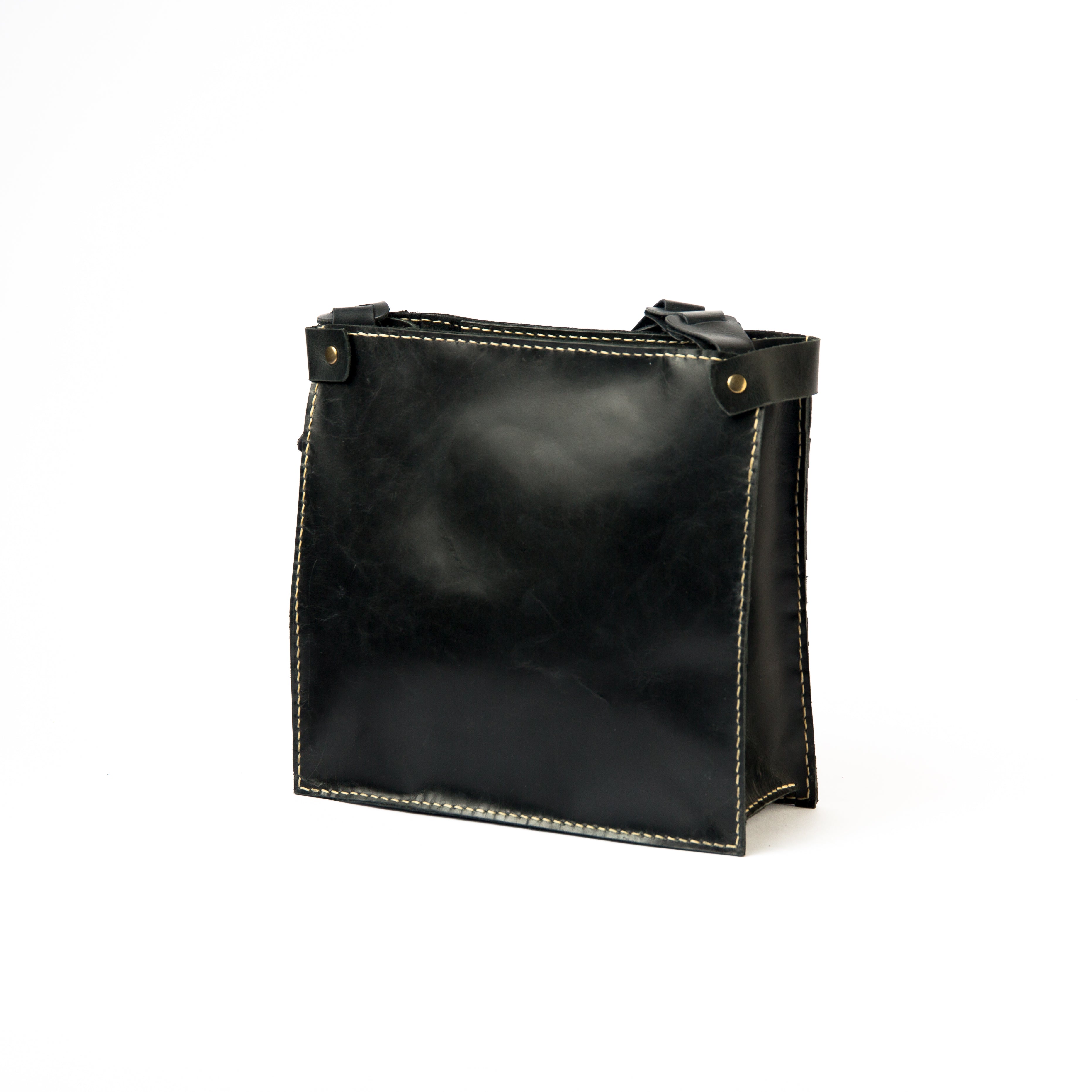 Back view of Lionell black braided leather shoulder bag. Handwoven with a perfect, intricate design.