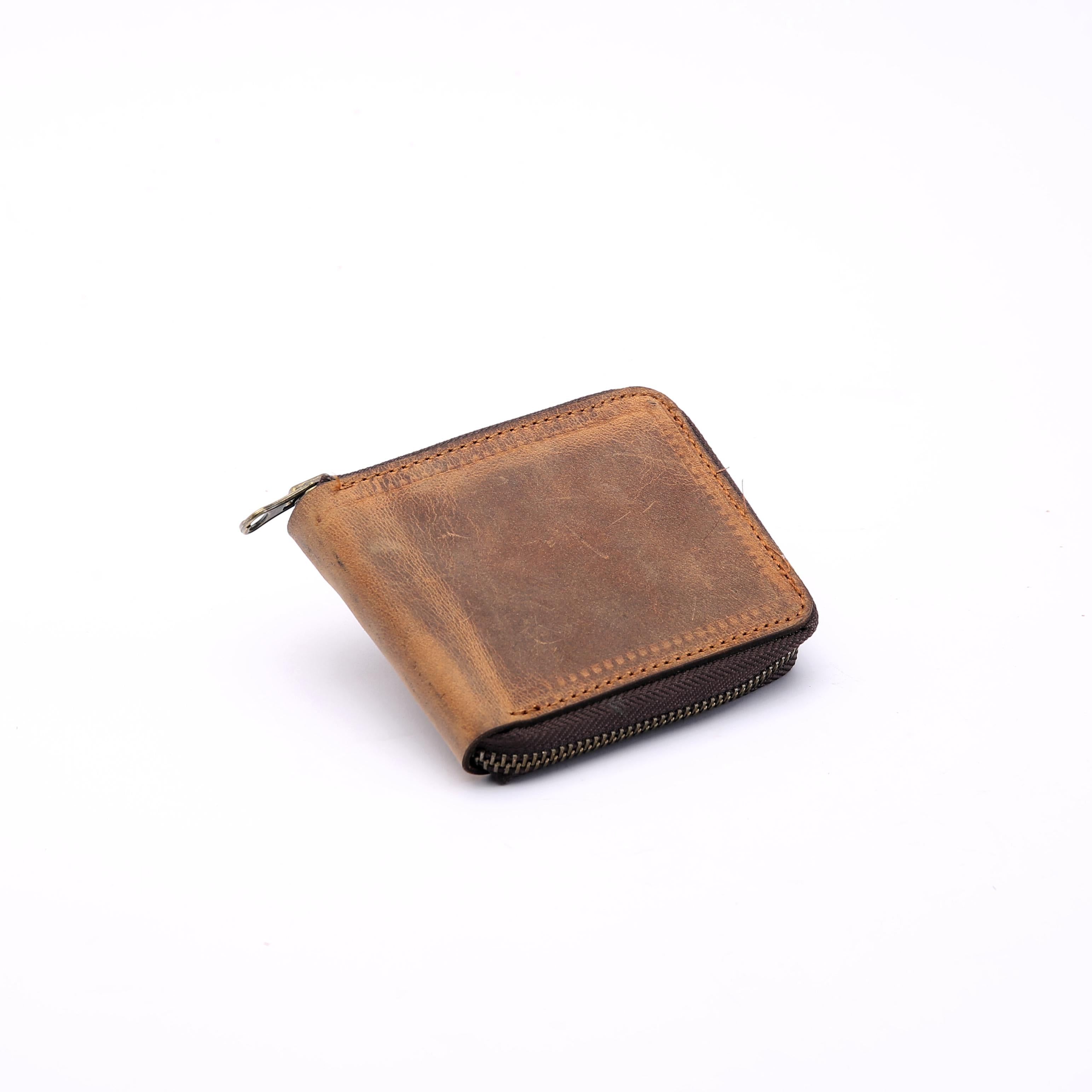 Zippered Bi-fold Wallet . Brown