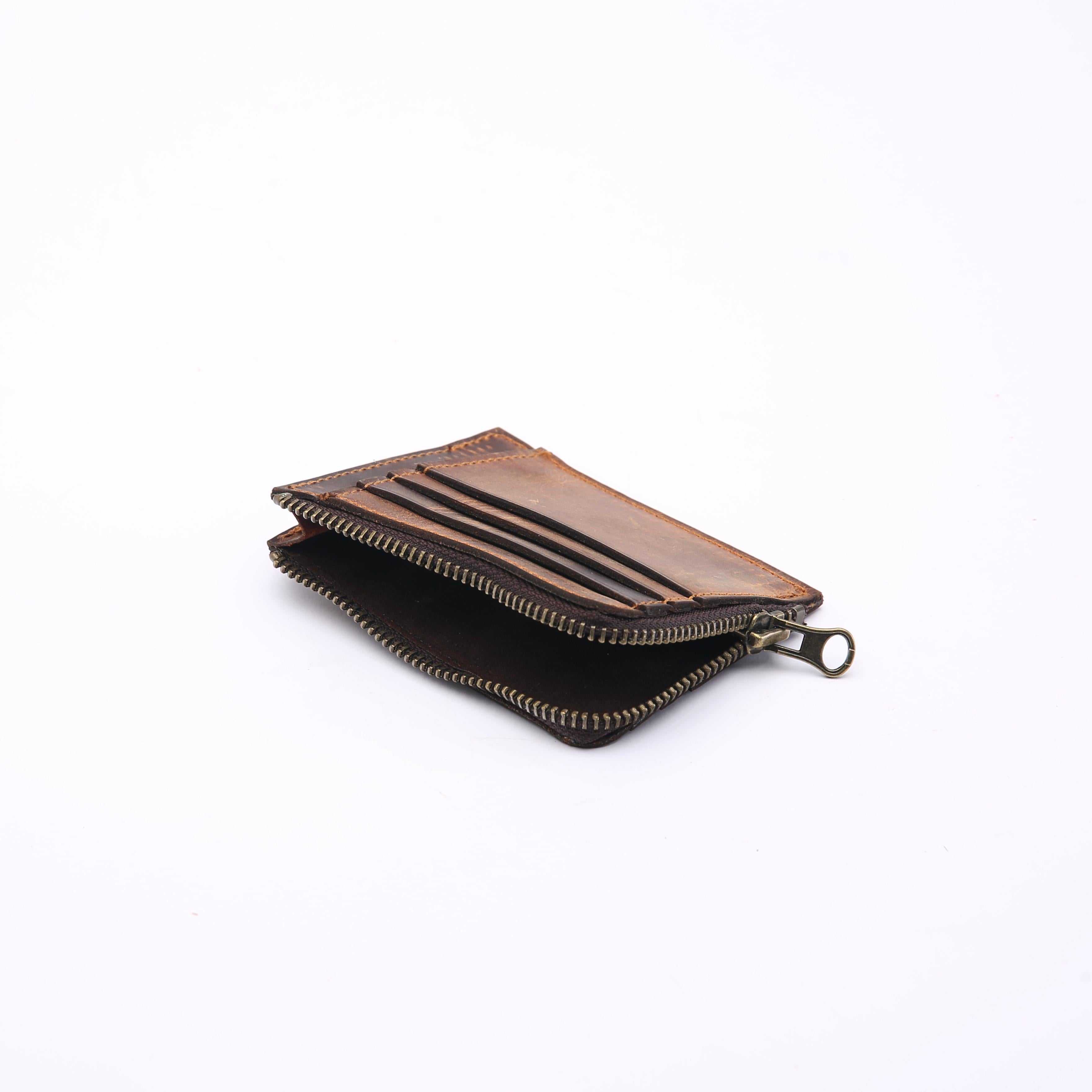Zippered Card Holder . Brown