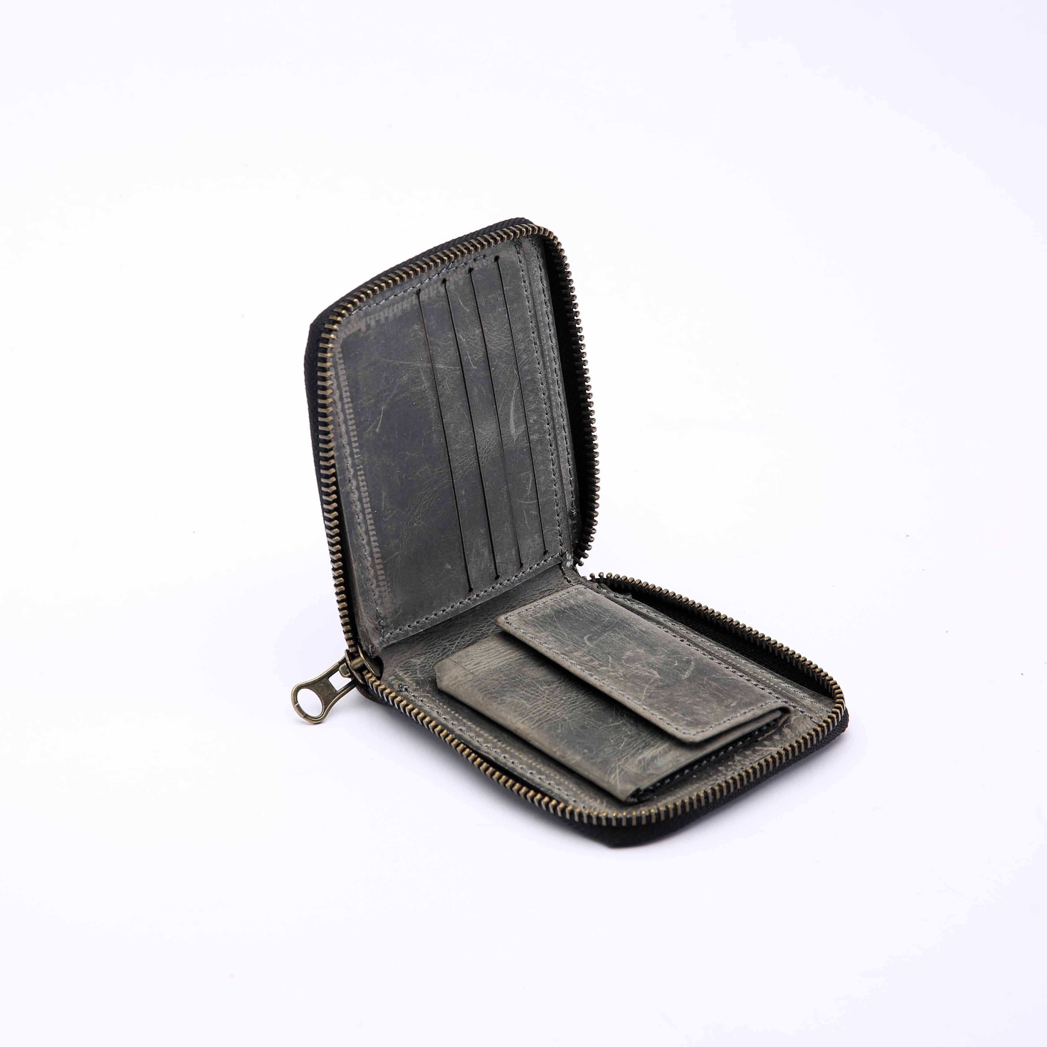 Zippered Bi-fold Wallet . Grey
