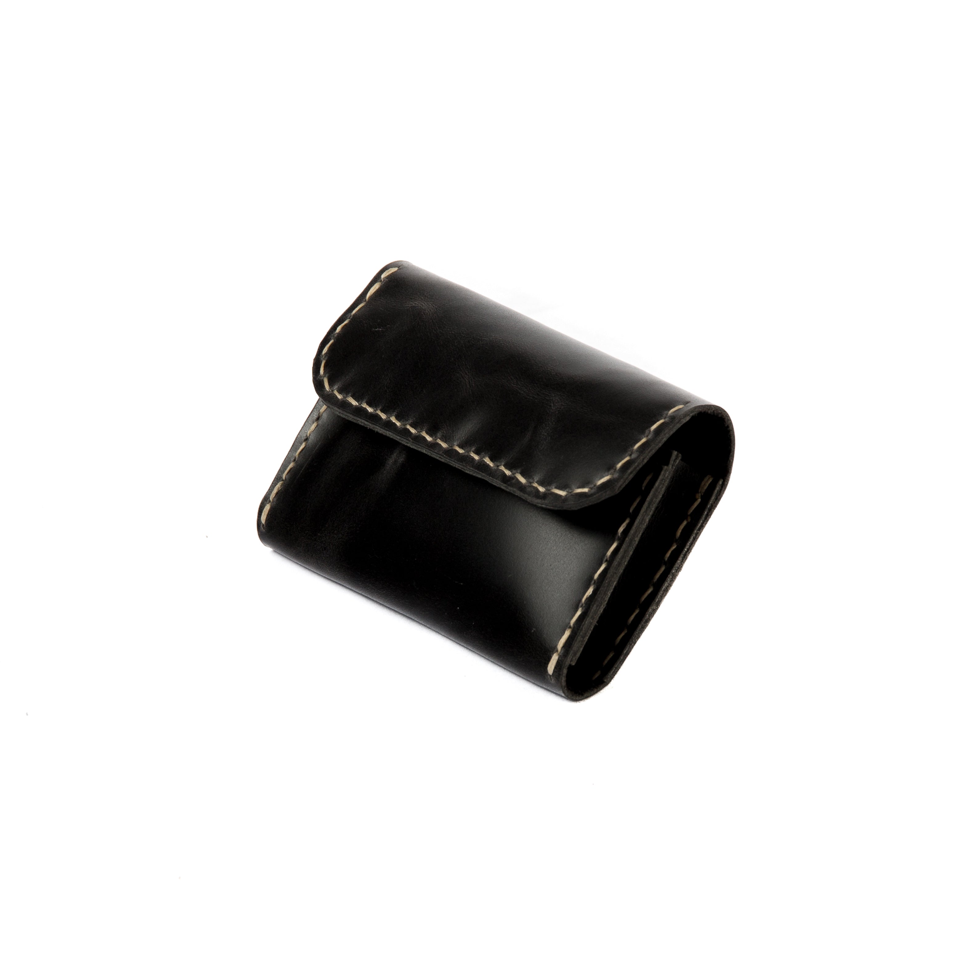 Closed view of Lionell handmade compact leather wallet in black color