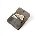 Open view of Lionell handmade compact leather wallet in grey color