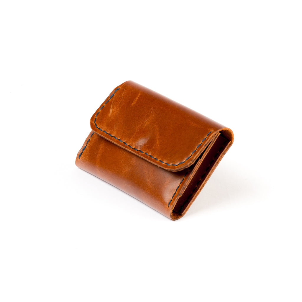 Closed view of Lionell handmade compact leather wallet in havan color