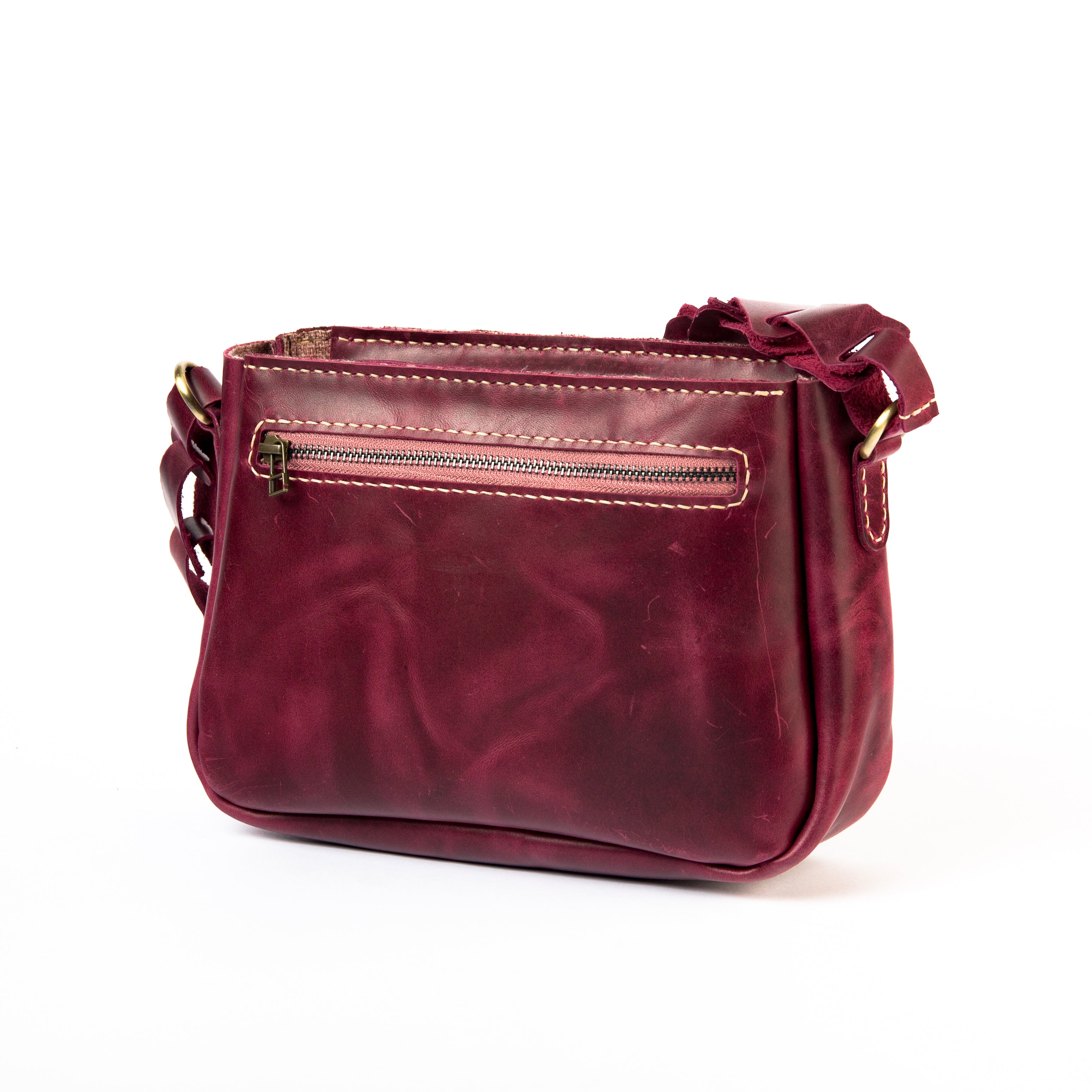 Back view of Lionell handmade Jadal Weave leather bag in burgundy color