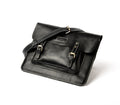 Front view for Lionell handmade rustic slim laptop case in Black vintage leather. Durable design.
