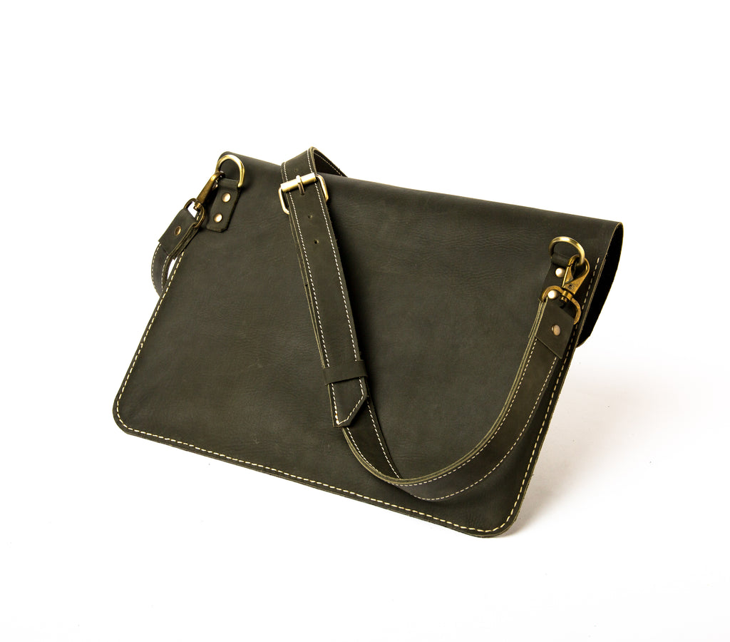 Lionell handmade rustic slim laptop case in Royal Oil vintage leather. Durable design back.