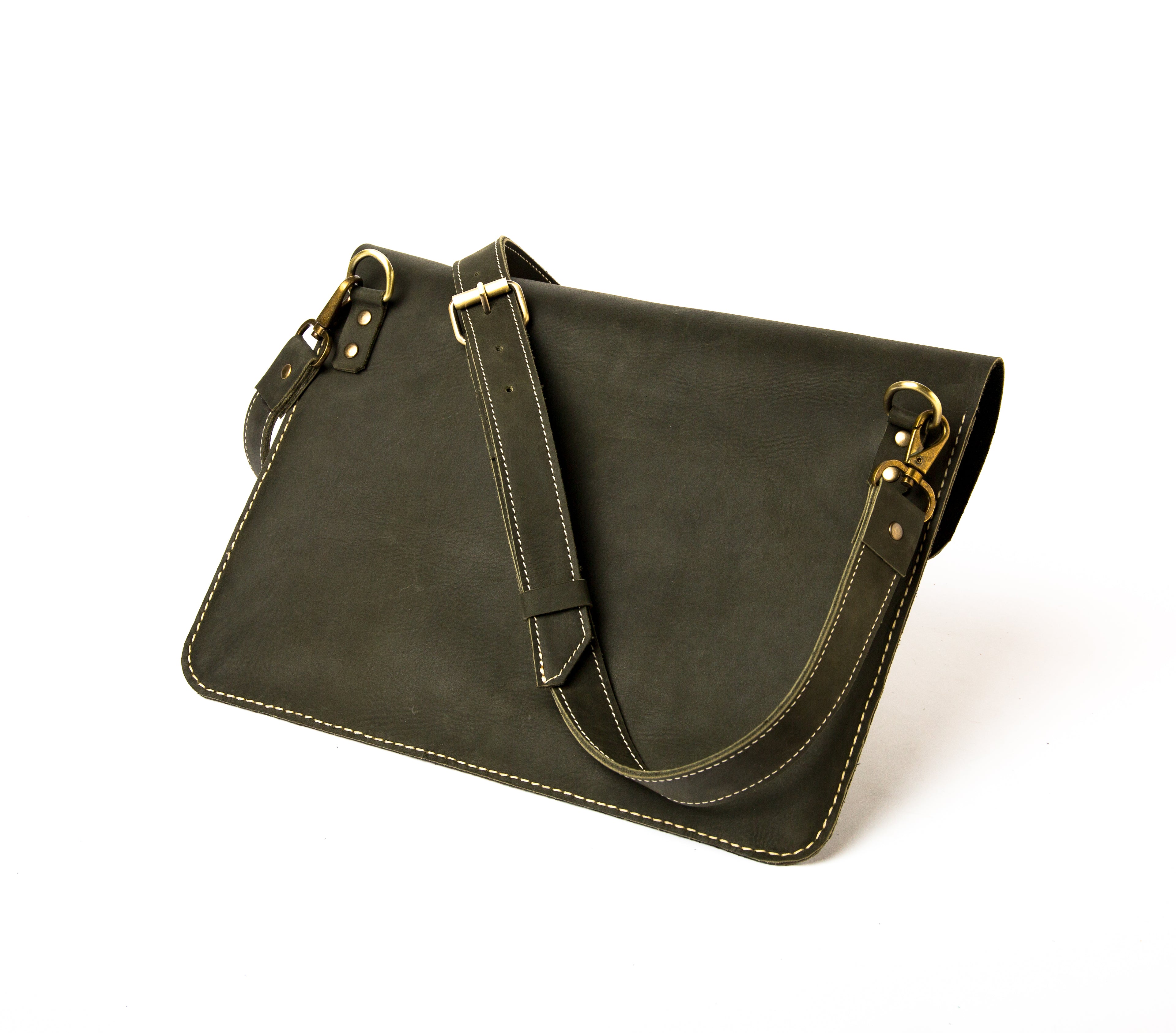 Lionell handmade rustic slim laptop case in Royal Oil vintage leather. Durable design back.