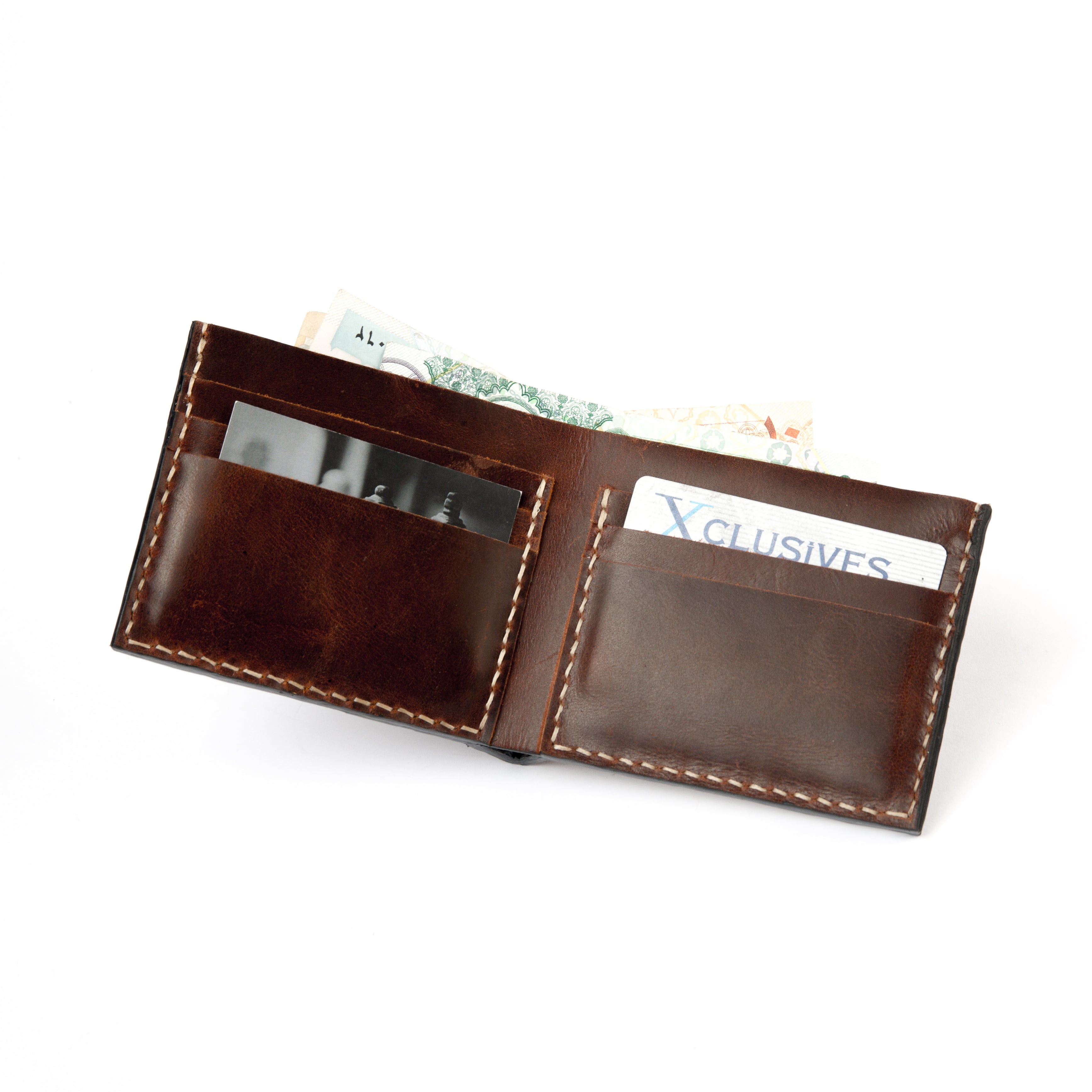 Lionell "The Prestige Weave" handmade woven leather wallet opened